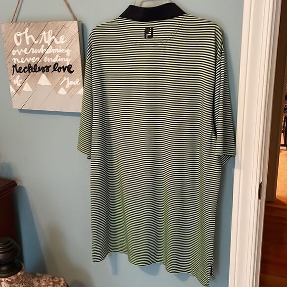FootJoy FJ Green Navy Striped Golf Polo Shirt 88% Polyester 12% Spandex - L - Picture 7 of 7